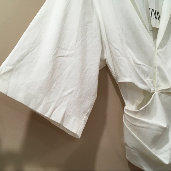 Zara cropped top white Cotton Linen Cut Out Twist size Xs - Picture 9 of 11